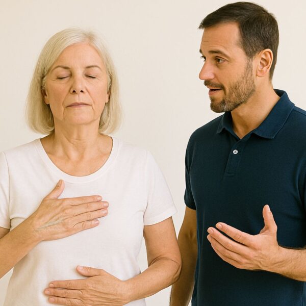 Žena trénuje dýchání