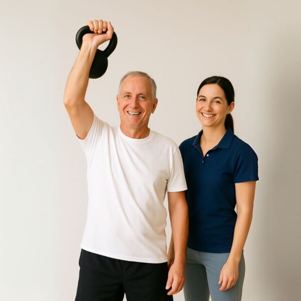 Muž cvičí s kettlebellem